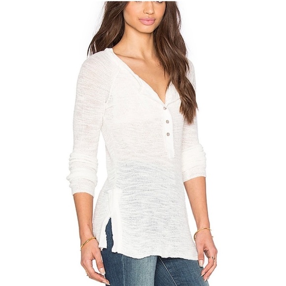 Free People Mountain Song Cream/Ivory Pullover Lightweight Half Button Sweater S - Picture 11 of 12